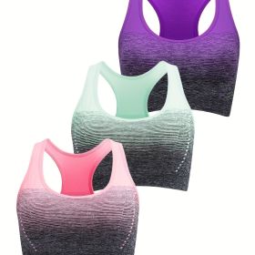 1pc/2pcs/3pcsMedium Support Two Tone Racer Back Sports Bra, Fitness Workout Running Yoga Bra - Purple+pink+green - M(6)