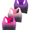 1pc/2pcs/3pcsMedium Support Two Tone Racer Back Sports Bra, Fitness Workout Running Yoga Bra - Rose Red + Pink + Purple - M(6)