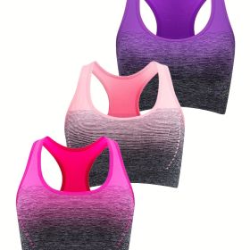 1pc/2pcs/3pcsMedium Support Two Tone Racer Back Sports Bra, Fitness Workout Running Yoga Bra - Rose Red + Pink + Purple - L(8/10)