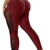 Honeycomb Mesh Contrast Leggings, Sporty Skinny High Waist Lifting Yoga Leggings, Women's Clothing - Burgundy - M(6)