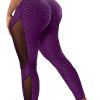 Honeycomb Mesh Contrast Leggings, Sporty Skinny High Waist Lifting Yoga Leggings, Women's Clothing - Purple - L(8/10)