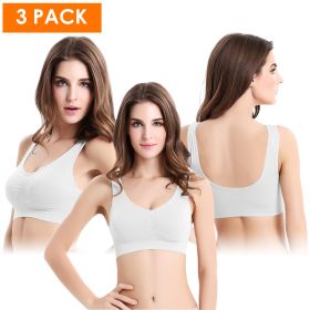 3 Pack Sport Bras For Women Seamless Wire free Bra Light Support Tank Tops For Fitness Workout Sports Yoga Sleep Wearing - WH_WH_WH - L