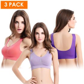 3 Pack Sport Bras For Women Seamless Wire free Bra Light Support Tank Tops For Fitness Workout Sports Yoga Sleep Wearing - PP_GY_MelonRed - S