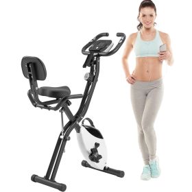 Folding Exercise Bike, Fitness Upright and Recumbent X-Bike with 16-Level Adjustable Resistance, Arm Bands and Backrest - as Pic