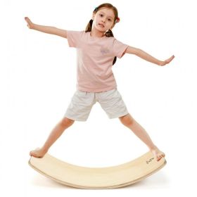 Kids Fitness Toy 12 Inch C Shape Wooden Wobble Balance Board - Natural - 485 lbs