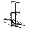 Power Tower Dip Station with Bench Pull Up Bar Stand Adjustable Height Heavy Duty Multi-Function Fitness Training Equipment for Home Office Gym - as P