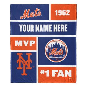 [Personalization Only] OFFICIAL MLB Colorblock Personalized Silk Touch Throw Blanket - Mets