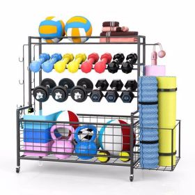 Yoga mat holder, yoga mat storage rack, home gym storage strap hook and wheels black - as picture