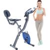 Folding Exercise Bike; Fitness Upright and Recumbent X-Bike with 10-Level Adjustable Resistance; Arm Bands and Backrest - Blue