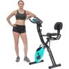 Folding Exercise Bike; Fitness Upright and Recumbent X-Bike with 10-Level Adjustable Resistance; Arm Bands and Backrest - Green