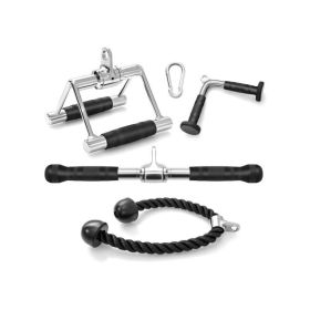 Strength Training Cable Machine Accessories Set for Indoor Gym - Black & Silver - 4-Piece