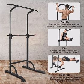 Sport Power Tower Workout Dip Station Pull Up Bar, Height Adjustable Multi-Function Dip Stand for Home Gym Strength Training Fitness Equipment - as pi