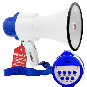 5 Core Megaphone Bullhorn Speaker 30W Bull Horn Battery Power Mini Cheer Megafono 800 Feet Range Loudspeaker W Siren Recording Ergonomic Handle for Co