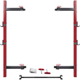 Wall Mounted Folding Squat Rack - Folding Squat Power Rack for 1000lbs capacity with Pull Up Bar and J Cups, Space Saving Home Gym Equipment - as Pic