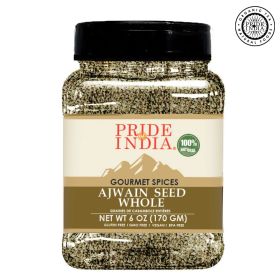 Pride of India | Ajwain Seed Whole 6 oz (170 gm) Medium Dual Sifter Jar | Gourmet Carom Seeds | Flavoring agent for Savory Dishes | Aromatic & Nutrien