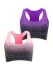 1pc/2pcs/3pcsMedium Support Two Tone Racer Back Sports Bra, Fitness Workout Running Yoga Bra - Purple+pink+green - M(6)