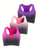 1pc/2pcs/3pcsMedium Support Two Tone Racer Back Sports Bra, Fitness Workout Running Yoga Bra - Rose Red + Pink + Purple - XL(12)