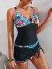 Leopard Print V Neck Halter Swimsuit, Drawstring High Strech Patchwork 2 Piece Bathing Suit, Women's Swimwear & Clothing - Sky Blue - S(4)