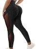 Honeycomb Mesh Contrast Leggings, Sporty Skinny High Waist Lifting Yoga Leggings, Women's Clothing - Black - S(4)