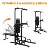 Power Tower Dip Station with Bench Pull Up Bar Stand Adjustable Height Heavy Duty Multi-Function Fitness Training Equipment for Home Office Gym - as P