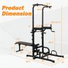 Power Tower Dip Station with Bench Pull Up Bar Stand Adjustable Height Heavy Duty Multi-Function Fitness Training Equipment for Home Office Gym - as P