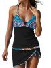 Leopard Print V Neck Halter Swimsuit, Drawstring High Strech Patchwork 2 Piece Bathing Suit, Women's Swimwear & Clothing - Sky Blue - M(6)