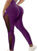 Honeycomb Mesh Contrast Leggings, Sporty Skinny High Waist Lifting Yoga Leggings, Women's Clothing - Purple - S(4)