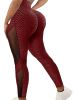 Honeycomb Mesh Contrast Leggings, Sporty Skinny High Waist Lifting Yoga Leggings, Women's Clothing - Burgundy - M(6)