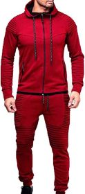 Men's 2 Pieces Tracksuits Running Jogging Athletic Casual Outfits Suit Solid Full Zip Sports Hooded Pants Sweatsuits (Color: Red, size: M)