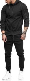 Men's 2 Pieces Tracksuits Running Jogging Athletic Casual Outfits Suit Solid Full Zip Sports Hooded Pants Sweatsuits (Color: black1, size: S)