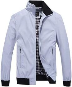 Men's Lightweight Casual Jackets Full-Zip Windbreakers Fashion Jackets Outerwear (Color: LIGHT GREY-XXL)