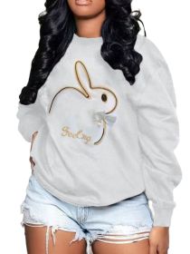 Plus Size Embroidery O Neck Long Sleeve Sweatshirts Top (Color: White, size: S)