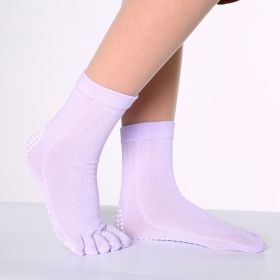 1pair Rainbow Color Non-slip Towel Bottom Yoga Socks, Cozy 5 Toes Split Knitted Calf Crew Socks, Women's Yoga Socks (Color: Light Volet, size: One-size)