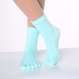 1pair Rainbow Color Non-slip Towel Bottom Yoga Socks, Cozy 5 Toes Split Knitted Calf Crew Socks, Women's Yoga Socks (Color: light blue, size: One-size)