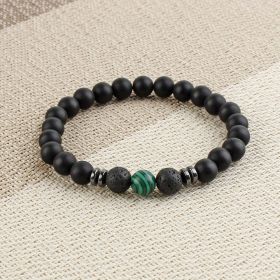 Black Frosted Stone Stretch Beaded Bracelets Gifts For Women Men Silver Plated Energy Healing Yoga Meditation Bangle Jewelry (Color: Malachite)