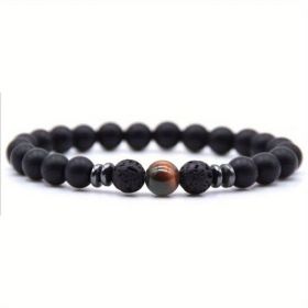 Black Frosted Stone Stretch Beaded Bracelets Gifts For Women Men Silver Plated Energy Healing Yoga Meditation Bangle Jewelry (Color: Red Tiger Eye)