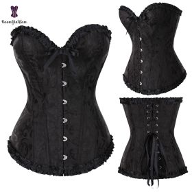 Sexy Women Steampunk Clothing Gothic Plus Size Corsets Lace Up Boned Overbust Bustier Waist Cincher Body Shaper Corselet S-6XL (Color: 810 black, size: XL)