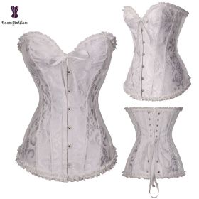 Sexy Women Steampunk Clothing Gothic Plus Size Corsets Lace Up Boned Overbust Bustier Waist Cincher Body Shaper Corselet S-6XL (Color: 810 white, size: XXXL)