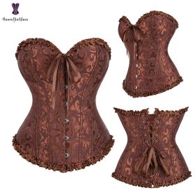 Sexy Women Steampunk Clothing Gothic Plus Size Corsets Lace Up Boned Overbust Bustier Waist Cincher Body Shaper Corselet S-6XL (Color: 810 coffee, size: 4XL)