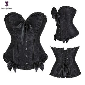 Sexy Women Steampunk Clothing Gothic Plus Size Corsets Lace Up Boned Overbust Bustier Waist Cincher Body Shaper Corselet S-6XL (Color: 805 black, size: XL)