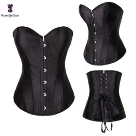 Sexy Women Steampunk Clothing Gothic Plus Size Corsets Lace Up Boned Overbust Bustier Waist Cincher Body Shaper Corselet S-6XL (Color: 818 black, size: XL)