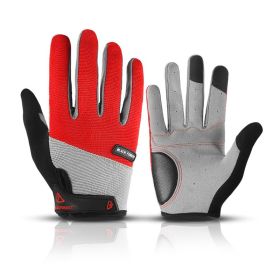 Bicycle Full Finger Cycling Bike Gloves Absorbing Sweat for Men and Women Bicycle Riding Outdoor Sports Protector (Color: Red 1, size: XL)