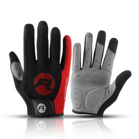 Bicycle Full Finger Cycling Bike Gloves Absorbing Sweat for Men and Women Bicycle Riding Outdoor Sports Protector (Color: Red, size: M)