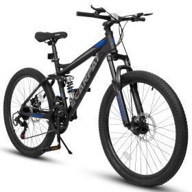 A2660 Mountain Bike 26 Inch Wheels, 21-Speed Full Suspension Mens Womens Trail Commuter City Mountain Bike (Color: as Pic)